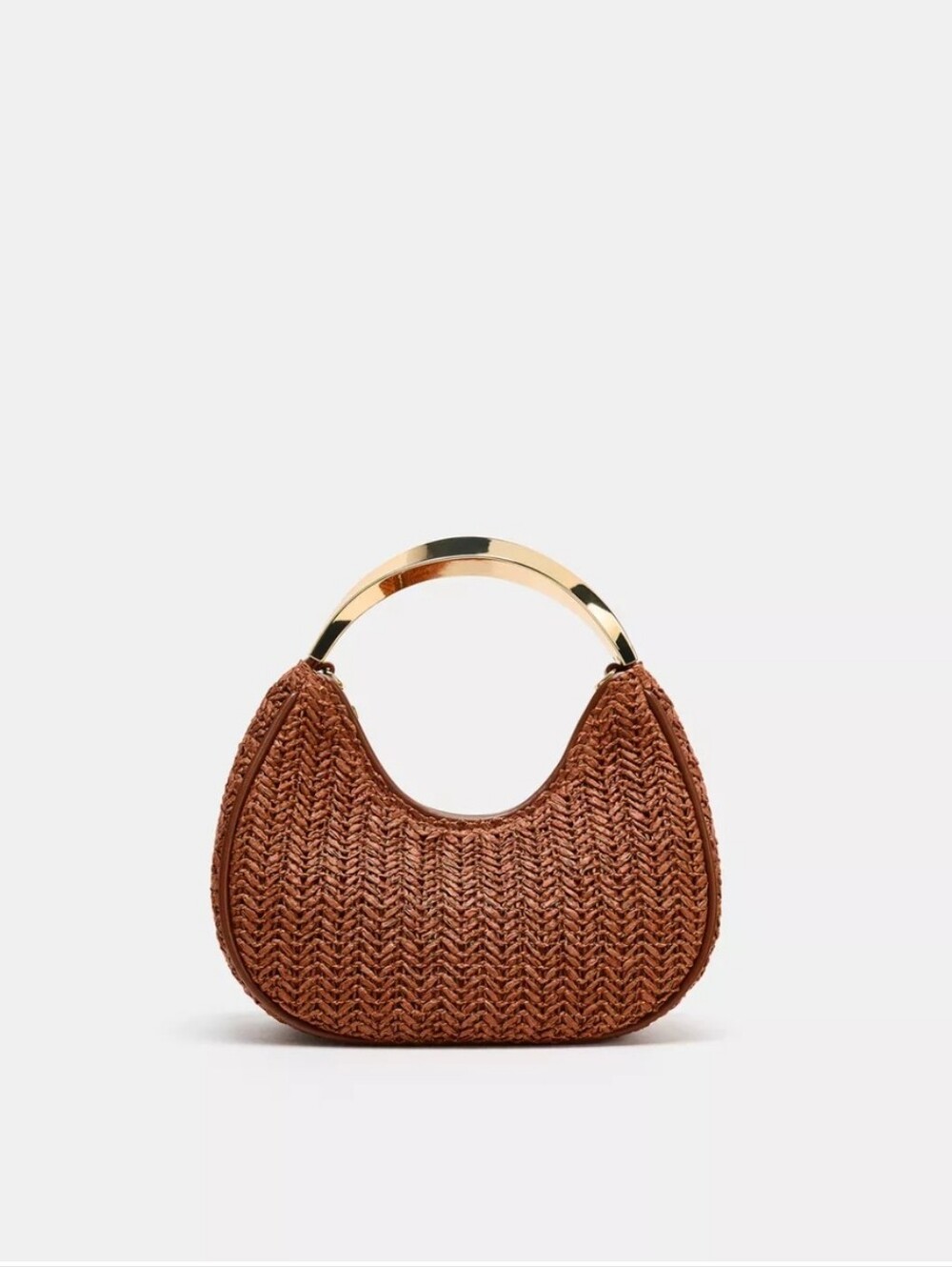 ZARA BAG WITH METALLIC HANDLE DETAIL NEW BROWN